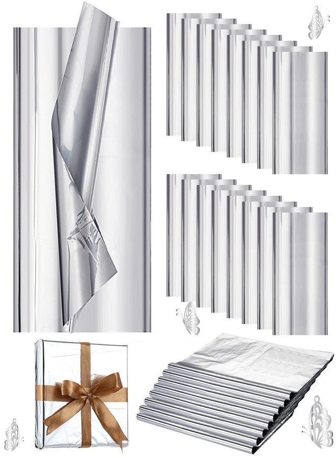 Resurhang 100 Sheets Silver Tissue Paper, 15'' x 20'' Inches Metallic Foil Tissue Sheets, Silver Wrapping Paper Bulk for Craft DIY Gift Wedding Birthday Party Decorations Arts Project - Image 1